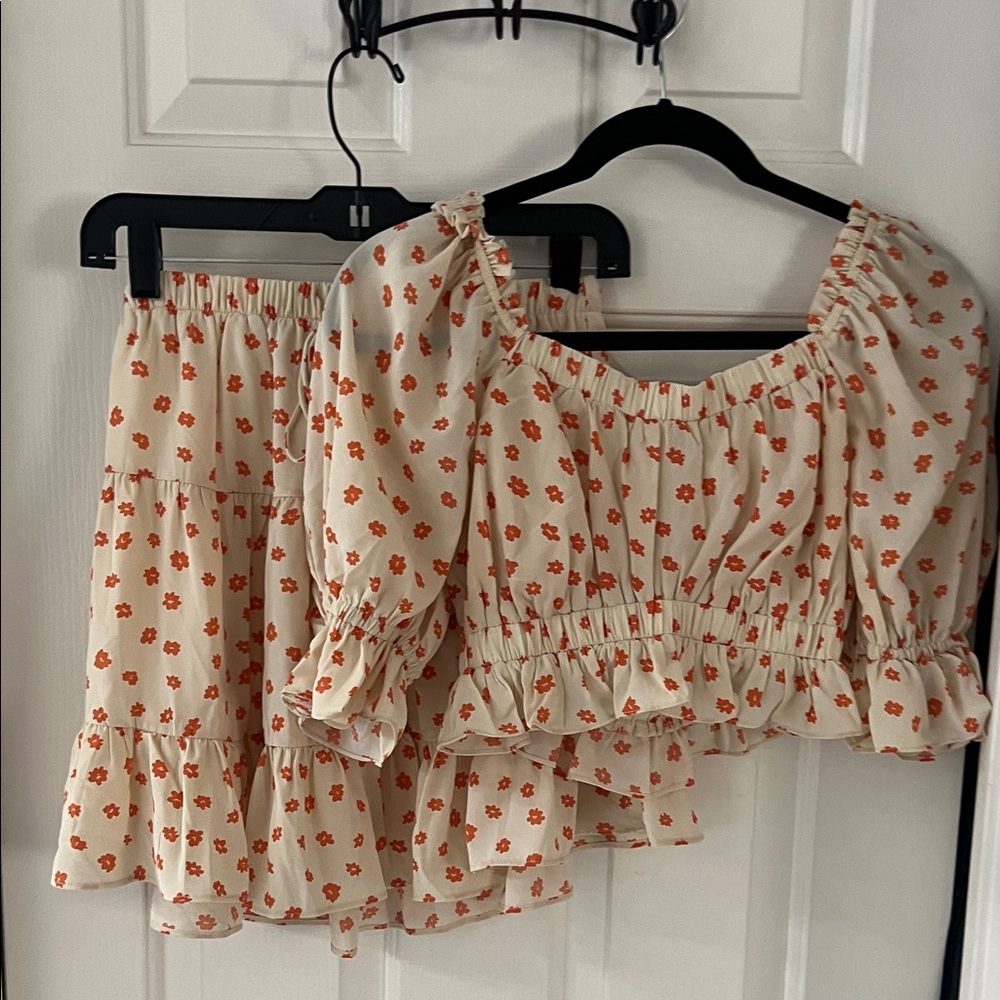 Floral Ruffle Top and Skirt Set